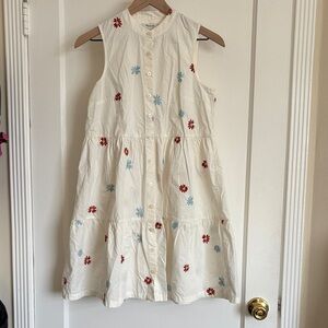 Floral Embroidered Dress - White with Red and Blue flowers